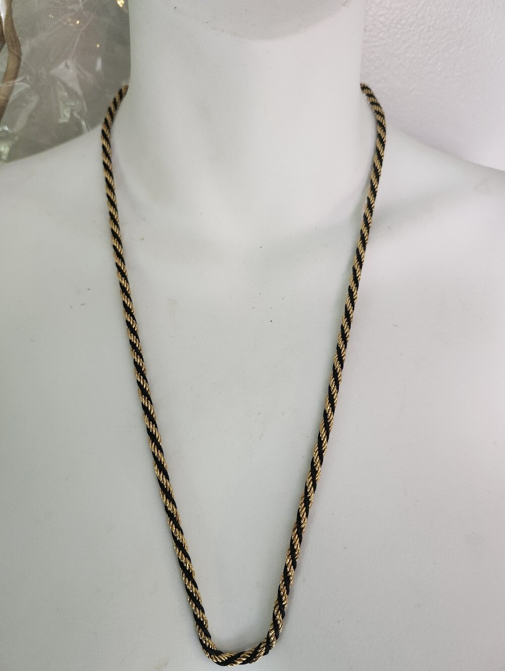 Trifari Black and Gold Twisted Rope Necklace - 24 Inches